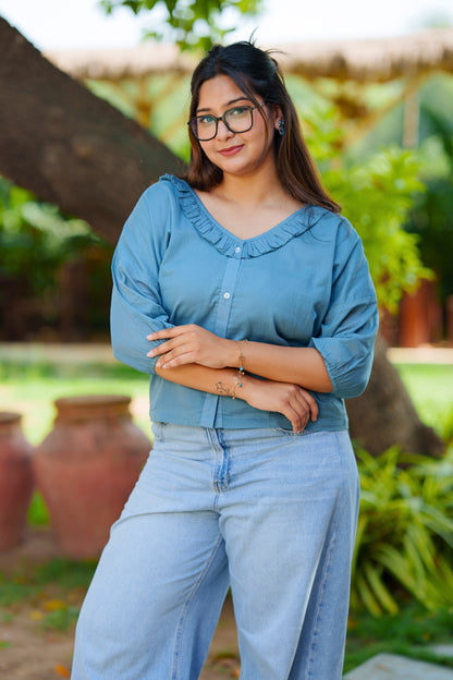 Stone Blue Frill Shirt