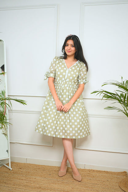 Fern Green Polka Cotton Dress