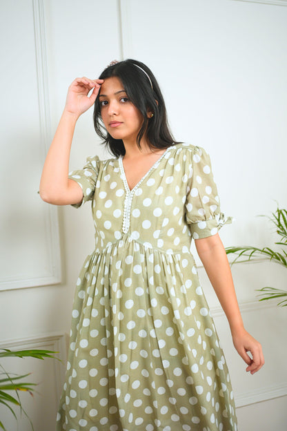 Fern Green Polka Cotton Dress