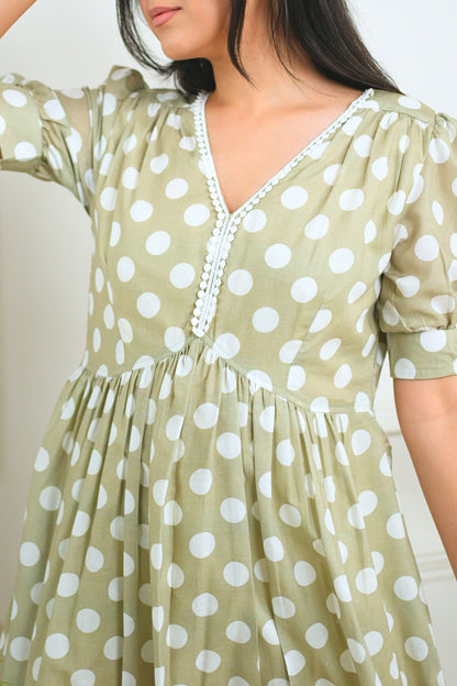 Fern Green Polka Cotton Dress