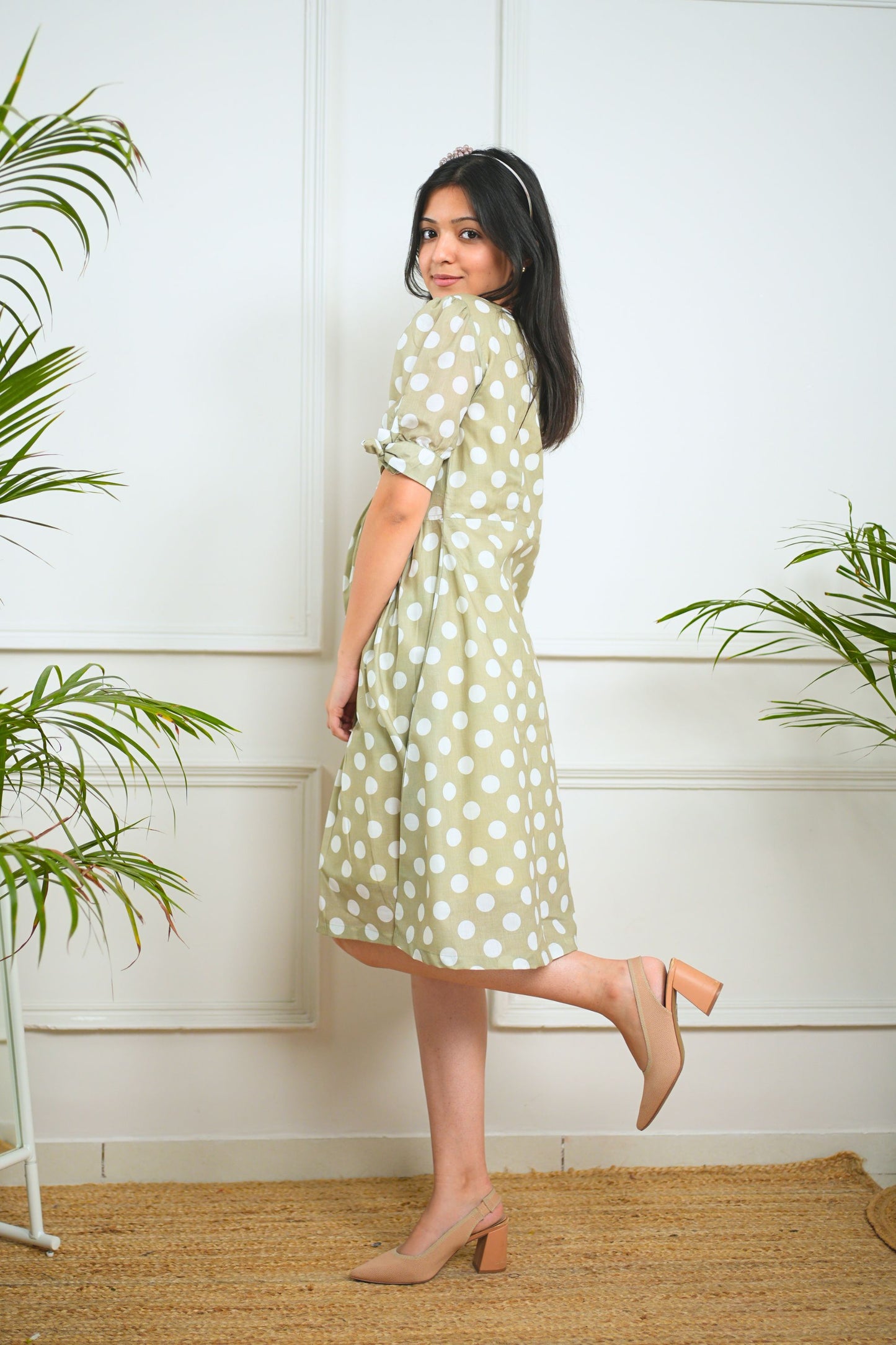 Fern Green Polka Cotton Dress