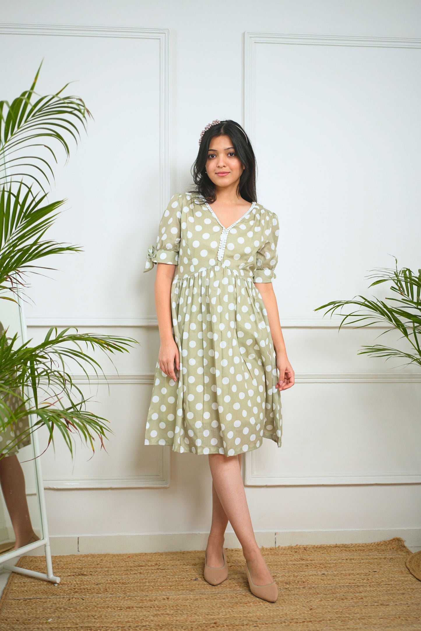 Fern Green Polka Cotton Dress