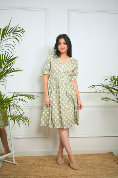 Fern Green Polka Cotton Dress