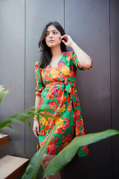 Green Floral Cotton Dress