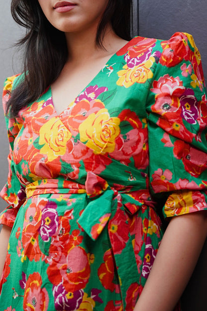 Green Floral Cotton Dress