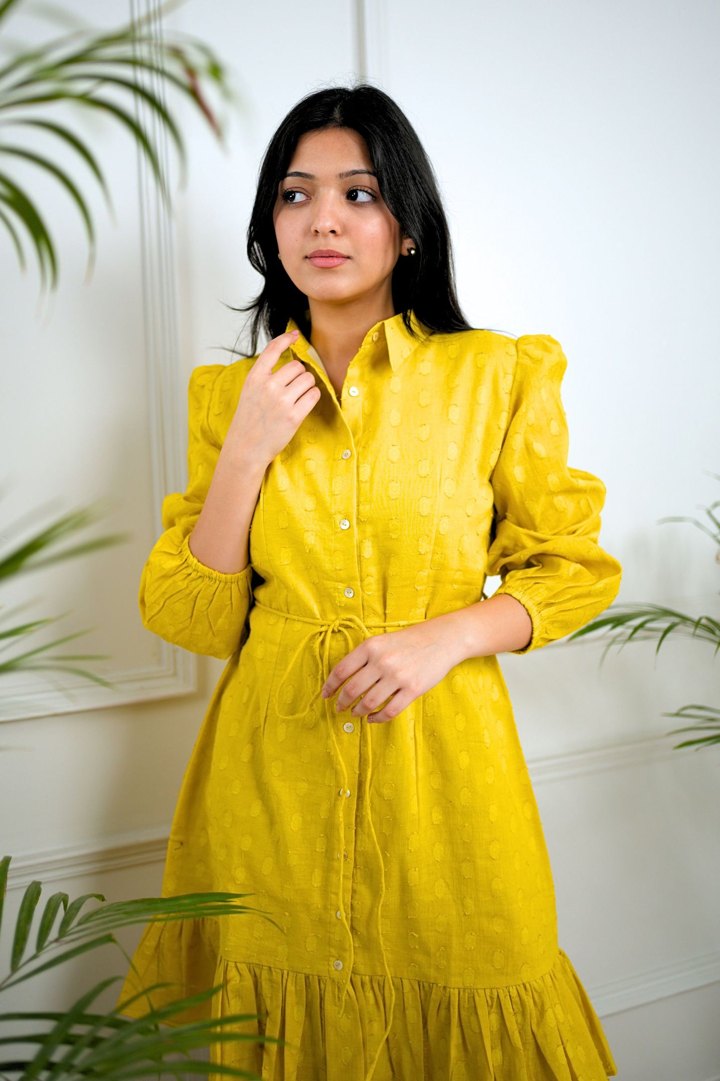 Mustard Shirt Cotton Dress