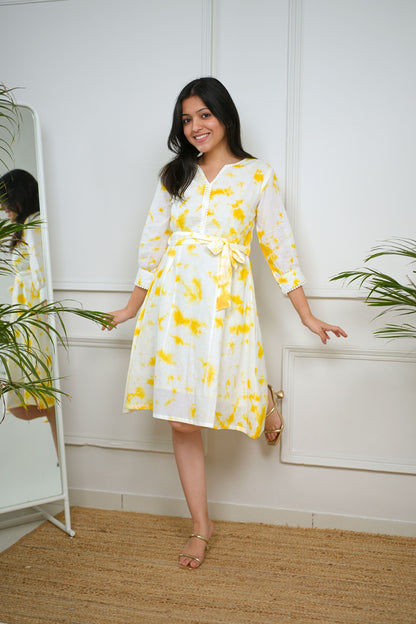 Subtle Yellow Tie Dye Cotton Dress