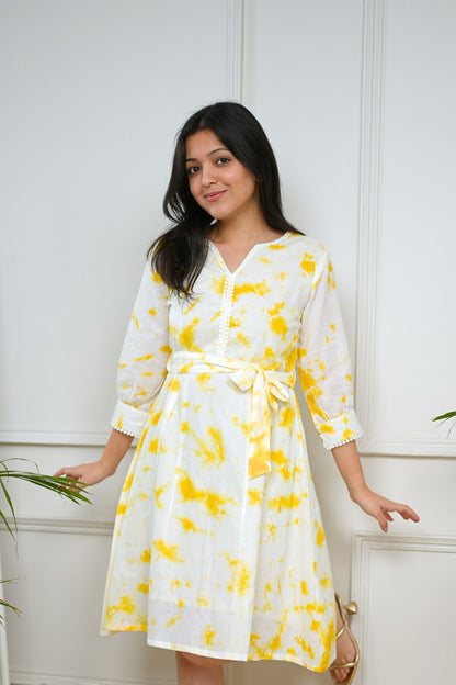 Subtle Yellow Tie Dye Cotton Dress