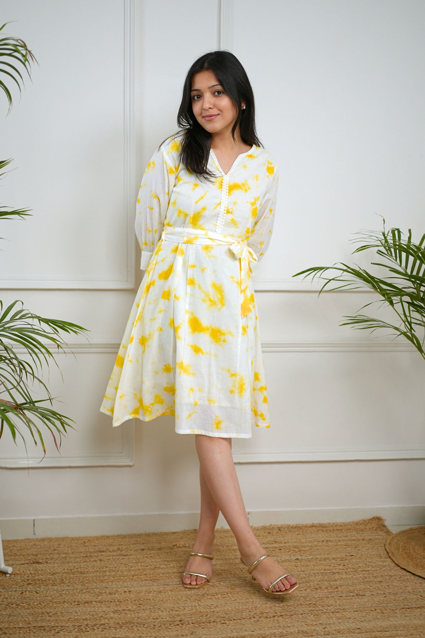 Subtle Yellow Tie Dye Cotton Dress