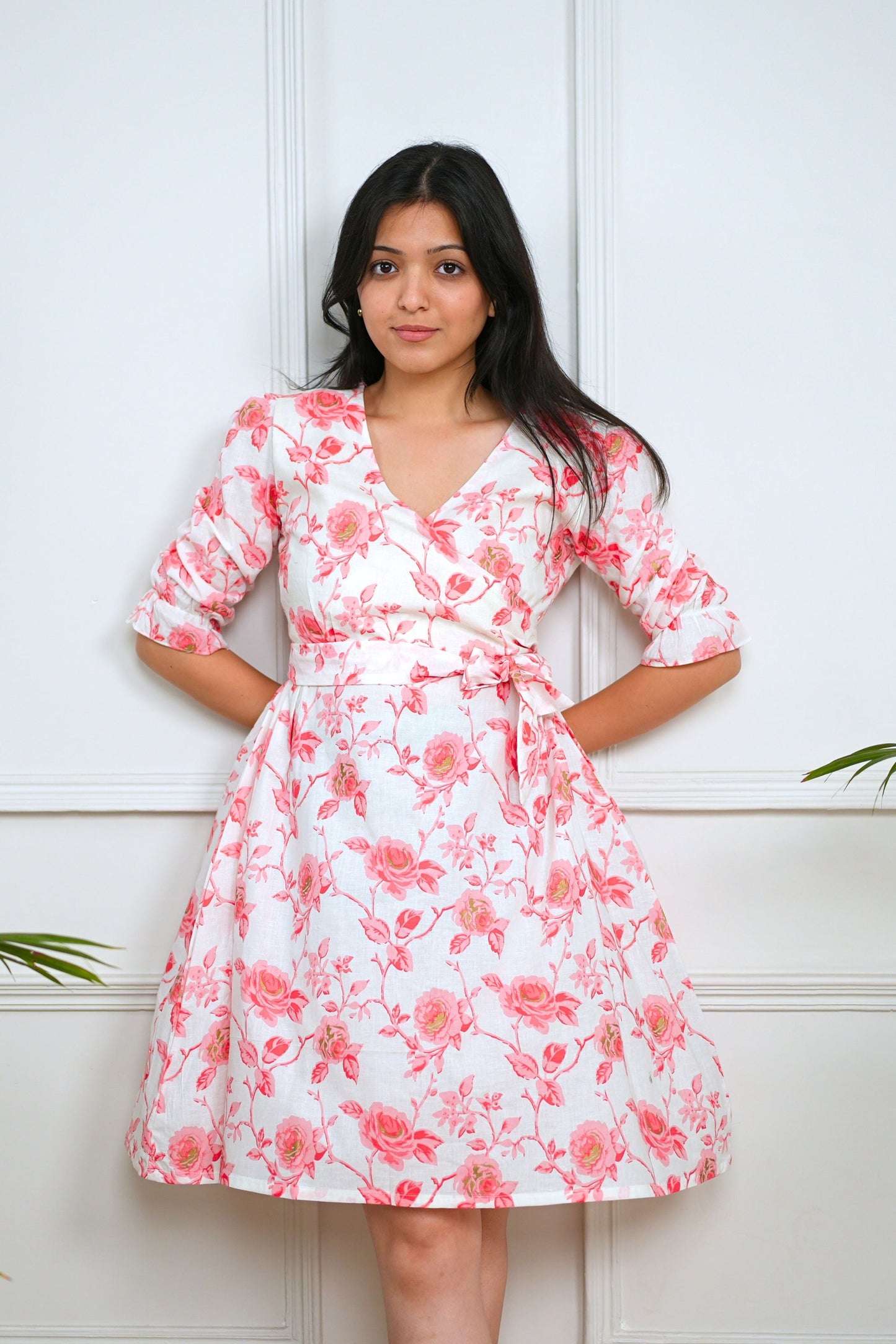 White Pink Floral Short Dress
